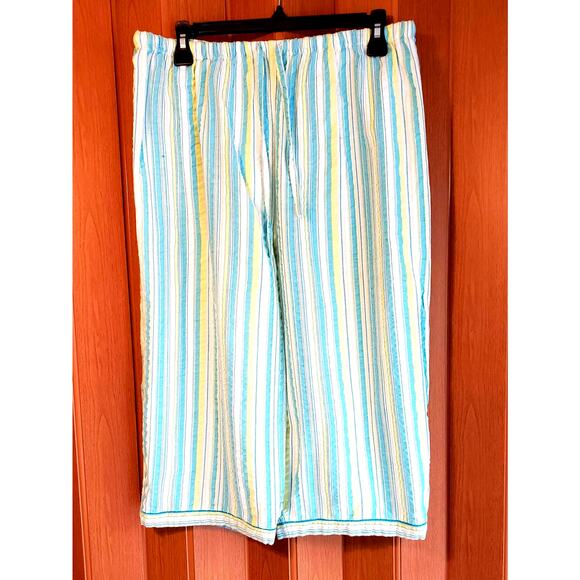 Nobrand Pants - vintage size XL green & blue cotton casual capri pants